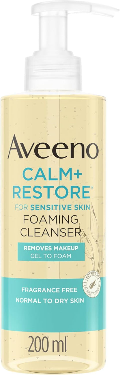 Aveeno Calm+Restore Foaming Facial Cleanser 200ml - Removes Makeup