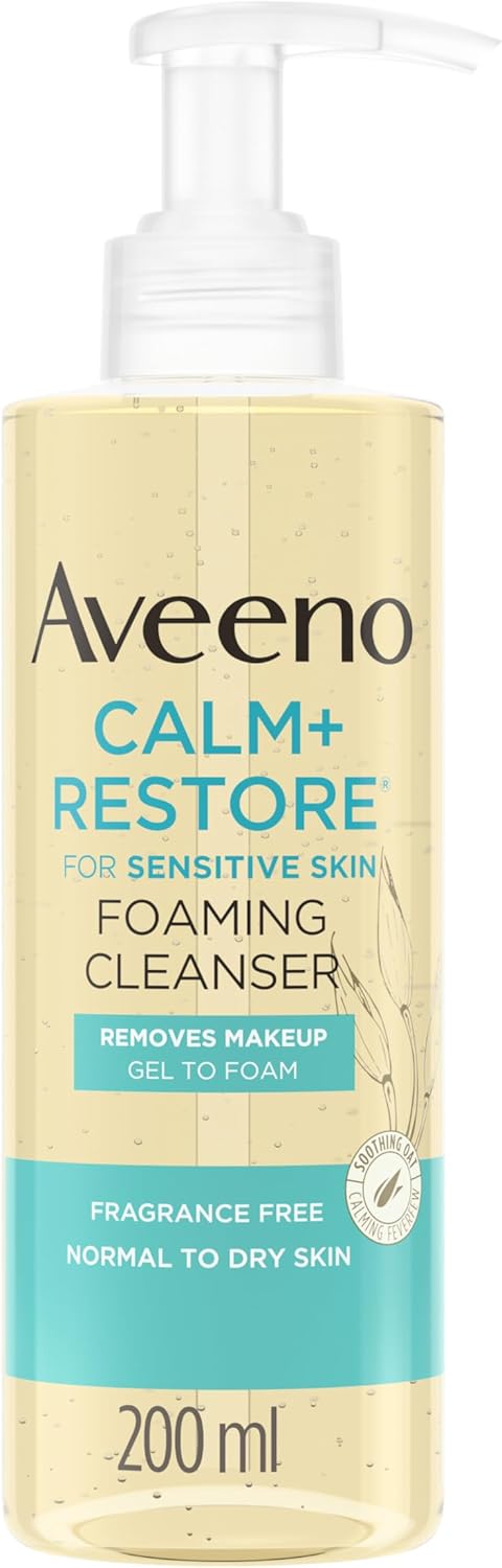 Aveeno Calm+Restore Foaming Facial Cleanser 200ml - Removes Makeup