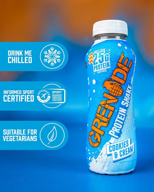 Grenade Cookies and Cream High Protein Shake, 8 x 330 ml - With over 24 g Protein per Bottle