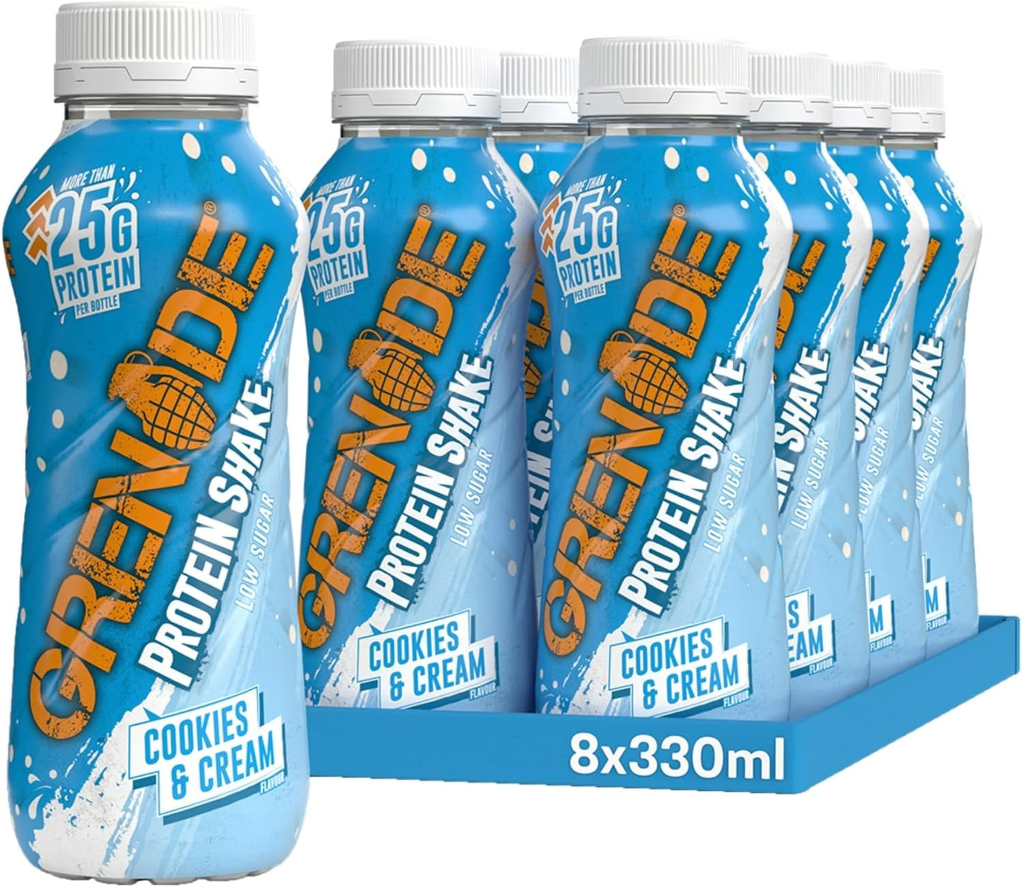 Grenade Cookies and Cream High Protein Shake, 8 x 330 ml - With over 24 g Protein per Bottle