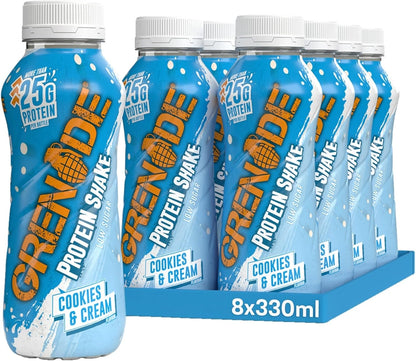 Grenade Cookies and Cream High Protein Shake, 8 x 330 ml - With over 24 g Protein per Bottle