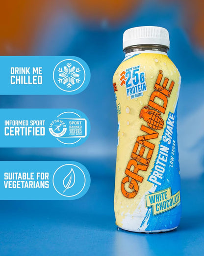 Grenade White Chocolate High Protein Shake, 8 x 330 ml -With over 24 g Protein per Bottle