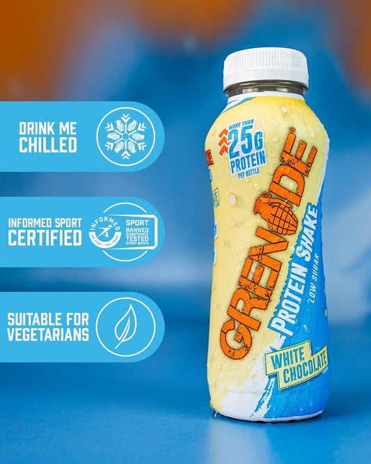 Grenade White Chocolate High Protein Shake, 8 x 330 ml -With over 24 g Protein per Bottle