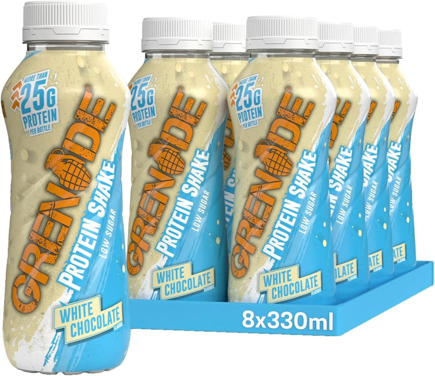 Grenade White Chocolate High Protein Shake, 8 x 330 ml -With over 24 g Protein per Bottle