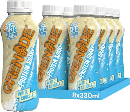 Grenade White Chocolate High Protein Shake, 8 x 330 ml -With over 24 g Protein per Bottle