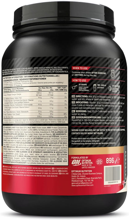 Optimum Nutrition Gold Standard 100%  Protein Powder  Chocolate Hazelnut Flavour, 28 Servings, 896 g