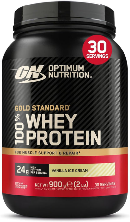 Optimum Nutrition Gold Standard 100% Protein Powder Vanilla Ice Cream Flavour, 30 Servings, 900 g