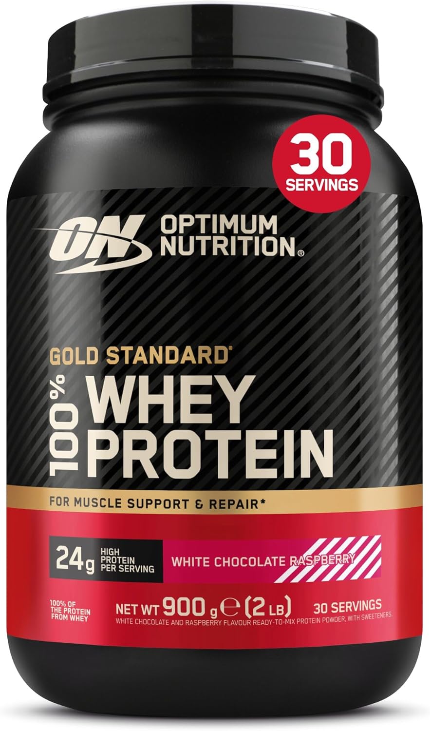 Optimum Nutrition Gold Standard 100% Protein Powder, White Chocolate Raspberry Flavour, 30 Servings, 900 g