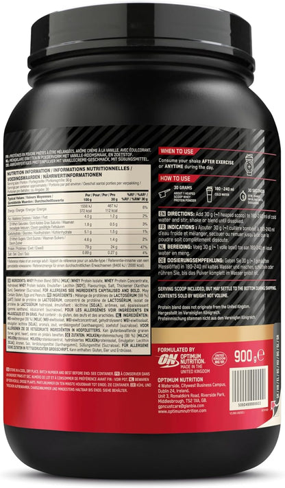 Optimum Nutrition Gold Standard 100% Protein Powder, French Vanilla Creme Flavour, 30 Servings, 900 g